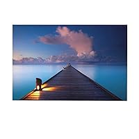 Holiday Beach, Blue Sky Pavilions, Lighting, Wooden Bridge, Beautiful Photos, Cool Walls, Decorative Art, Printed Posters 09 Canvas Poster Wall Art Decor Print Picture Paintings for Living Room Bedroo
