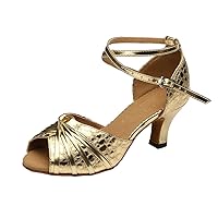 TDA Women's Mid Heel Knot Synthetic Salsa Tango Ballroom Latin Party Comfortable Dance Shoes
