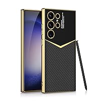 ONNAT-PU Leather Case for Samsung Galaxy S24ultra/S24plus/S24 TPU Shockproof Frame Protective Cover Luxury Stylish Electroplated Leather Soft Shell (S24 Ultra,Black-Texture)