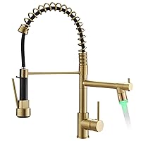 Gold Kitchen Faucet with Sprayer AIMADI - Modern Single Handle Spring Gold Kitchen Sink Faucet