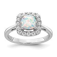 14k WhiteGold Lab Grown Diamond and Opal Halo Ring Jewelry for Women
