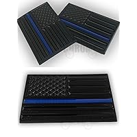 Pair of Glossy Black with Thin Blue Stripe Line Police Cop Flag US American USA Window 3D Tailgate Decal Sticker Emblem Badge Logo Crest