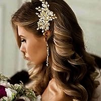 Casdre Crystal Bride Wedding Hair Comb Pearl Bridal Hair Piece Hair Accessories for Women and Girls (B Gold)