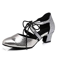 Minishion Women's Solid Lace-up Closed Toe Glitter Athletic Dancing Shoes Wedding Party Pumps