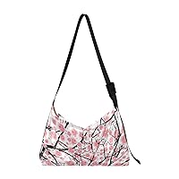 ALAZA Pink Cherry Blossom Sakura Flower Flroal Womens Tote Bag Leather Shoulder Bag For Women Men Large Hobo Cross Body Bags Handbag