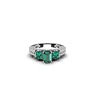 Princess Cut And Emerald Cut Natural Emerald And Diamond Wedding Ring