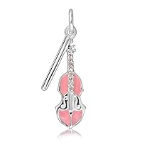 WithLoveSilver 925 Sterling Silver Cute Enamel Pink Violin Music Simulated Pink CZ Pendant