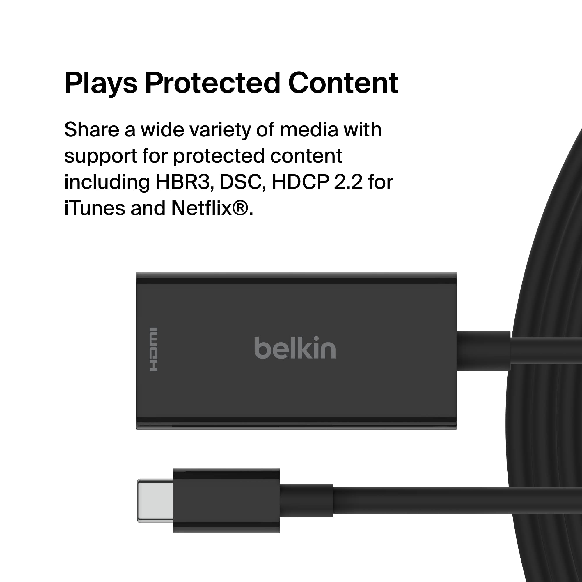 Belkin USB Type C to HDMI 2.1 Adapter, Tethered 4.33in Cable with 8K@60Hz, 4K@144Hz, HDR, HBR3, DSC, HDCP 2.2, USB-IF and Works with Chromebook Certified for MacBook, iPad Pro and Other USB C Devices