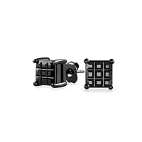 Geometric .50 to 5 CTW Clear Cubic Zirconia Black AAA CZ Square Princess Invisible Cut Stud Earrings For Men Women Yellow 14K Plated .925 Sterling Silver 5 6 7 8 9 10MM