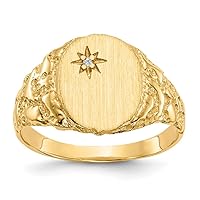 14k Yellow Gold Burnish Solid Back Engravable Diamond mens signet ring Size 6 Jewelry for Men