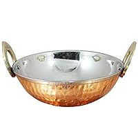 PARIJAT HANDICRAFT Stainless Steel Hammered Copper Serveware Accessories - Karahi Pan Bowls for Indian Food (1, 5-Inch)