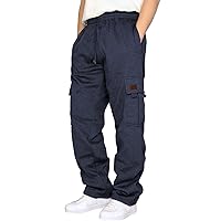 Heavyweight Fleece Cargo Pants for Men, Straight-Leg Active Athletic Workout Jogger Sweatpants with Pockets and Drawstring