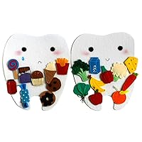 Happy tooth - Sad tooth, Good and bad food for teeth, Felt sorting activity, Handmade by TomToy, 21x24cm tooth, Set of 2 teeth + 20 food pcs