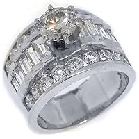 14k White Gold 3.60 Carats Brilliant Round & Baguette Diamond Engagement Ring