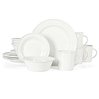 Martha Stewart Cliffield High Fired 16-Piece Porcelain Chip and Scratch Resistant Plates, Bowls, and Mugs Dinnerware Set, Service for 4 - White