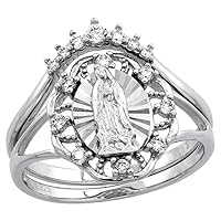 2-Piece Sterling Silver Micropave CZ Guadalupe Ring for Women Diamond Cut Halo Split Shank 5/8 inch size 6-9