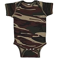 Infant 100% Combed Ringspun Cotton 1x1 Baby Rib Camouflage Lap Shoulder Short Sleeve Bodysuit (4403) Green Woodland, NB