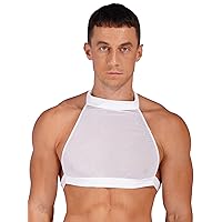 FEESHOW Sexy Mens See Through Mesh Fishnet Sleeveless T-Shirts Fitness Muscle Crop Tops