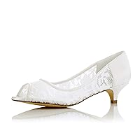 JIAJIA 01131 Women's Bridal Shoes Peep Toe Low Heel Lace Satin Pumps Wedding Shoes