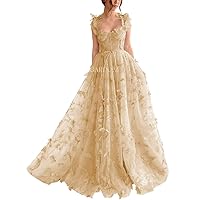 3D Butterfly Tulle Prom Dresses with Pockets Corset Prom Dress Ball Gown Long Slit Formal Wedding Evening Gowns