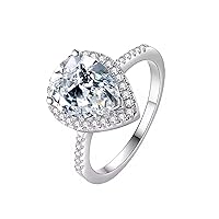 10K 14K 18K 1 2 3 Carat Halo Pear Cut Moissanite Engagement Ring for Women D Color VVS1 925 Sterling Silver Promise Anniversary Engagement Ring Gift for Wife