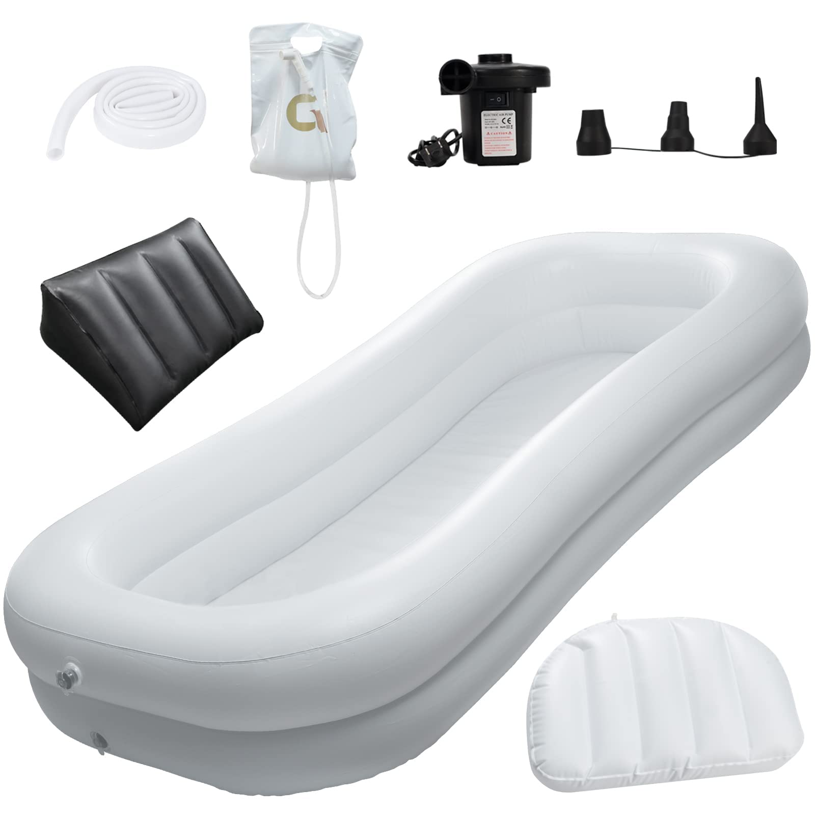 Flieeya Medical Inflatable Bathtub W/Electric Air Pump Adult PVC Bathtub with Water Bag Bath in Bed Assistive aid W/Air Pillow for The Elderly, Disabled, Seniors, Bedridden Patients, Handicapped