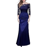 SanLIJIAN Women's 3/4 Sleeves Lace Long Mother of The Bride Dresses Elegant Formal Wedding Evening Gowns