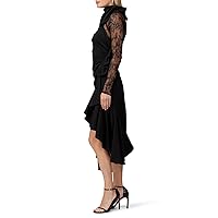 philosophy Womens Black Lace Ruched Ruffled Long Sleeve Tie Neck Midi Evening Hi-Lo Dress 8