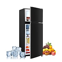 3.5 Cu. Ft. Capacity Double-door Compact Fridge with Freezer and 7-Level Thermostat, Compact Convenience and Energy Savings, Ideal for Apartments, Dorms, Home Offices and Bars, Black Color