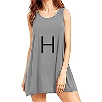 EFOFEI Women's Summer Casual T Shirt Dresses Beach Plain Letter H Print Tank Dress