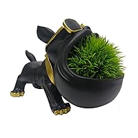 French Bulldog Statue Modern Entryway Table Candy Bowl for Office Desk Animal Large Mouth Dogs Planter Storage Sculpture Figurines with Gold Glasses Keys Resin Bulldog Candy Dish Home Decor Funny