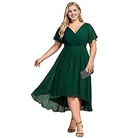 Ever-Pretty Women's A Line Ruched V Neck Short Sleeves Knee Length Plus Size Wedding Guest Dresses for Curvy Women 01923-DA