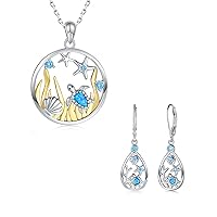 -30% 925-Sterling-Silver Opal Sea Life Turtle Necklace and Earrings Sets