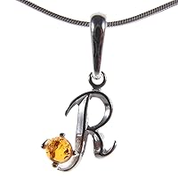 BALTIC AMBER AND STERLING SILVER 925 ALPHABET LETTER R PENDANT NECKLACE - 10 12 14 16 18 20 22 24 26 28 30 32 34 36 38 40