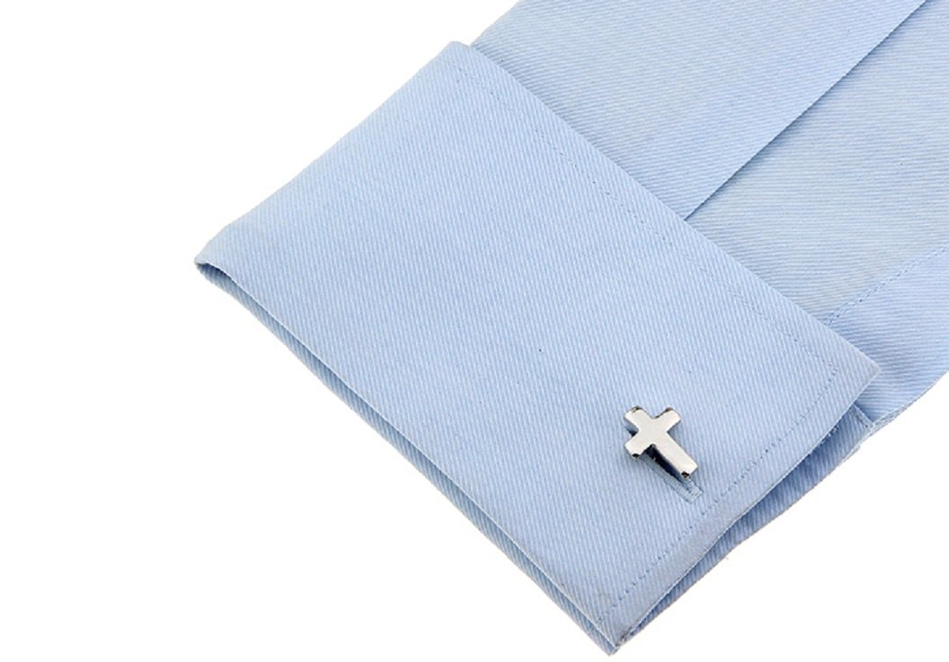 MRCUFF Cross Christian Pair Cufflinks in a Presentation Gift Box & Polishing Cloth