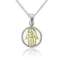 DECADENCE Sterling Silver Two-Tone Polished & Textured Hamsa in Open Circle 18