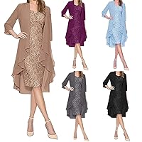 Summer Two Piece Outfits for Women Plus Size Mother of The Bride Lace Dresses with 3/4 Sleeve Light Kimono Open Front