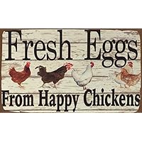 Funny Chicken Coop Sign Fluffy Hut Fresh Eggs from Happy Chickens Sign Chicken Accessories for Coops Chicken Chicken Coop Accessories Metal Chicken Signs 8X12 Inches