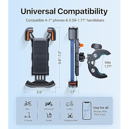 andobil Bike Phone Mount, [ Super Stable & Full Protection ] Adjustable Universal Cell Phone Holder for Bike Bicycle Motorcycle Scooter Fit for iPhone 14 13 12 Galaxy S23 S22 Note20 and More