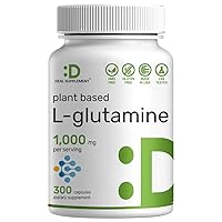 L-Glutamine 1,000mg, 300 Capsules – Easily Absorbed Free Form, Plant Based Source, Key Amino Acid – Supports Gut Health & Muscle Recovery – Unflavored Pills, Non-GMO