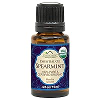US Organic 100% Pure Spearmint Essential Oil - USDA Certified Organic, Steam Distilled - W/Euro droppers (More Size Variations Available) (15 ml / .5 fl oz)