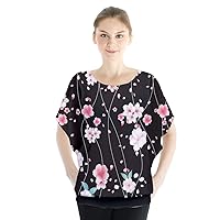 PattyCandy Womens Flutter Sleeve Shirt Top Elegant Cherry Blossom Pattern Sexy Batwing Chiffon Blouse