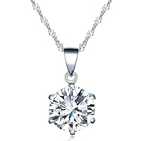 Infinite U Fashion Simple 925 Sterling Silver Cubic Zirconia 6 Claws Pendant Necklace for Women/Girls, 3 Sizes(1/3 Pc)
