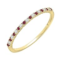 Dazzlingrock Collection Alternate Round Ruby & White Diamond Wedding Stackable Band for Women in Gold