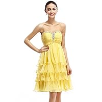 Yellow Beaded Sweetheart Neckline Chiffon Dress With Layered Skirt