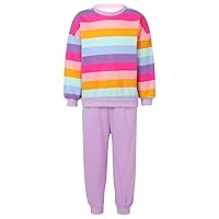 Kids Girls 2Pcs Casual Tracksuit Rainbow Striped Long Sleeve Tops with Pants Set Athletic Sport Outfits
