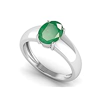 Oval Cut Emerald Gemstone 925 Sterling Silver Wide Shank Prong Set Ring
