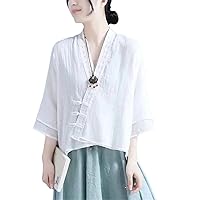 Woman Blouses Linen Clothing Chinese Traditional Clothes for Women Vintage Top Female Summer Tang Suit