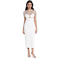 Women's White Crepe Diamante Midi Dress