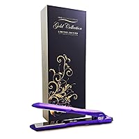 Gold Collection Metallic Color 1.5 Inch Floating Plates Flat Iron Hair Straightener with Adjustable Auto Power Off, Smart Memory, Temp Control & LCD Display (Purple)